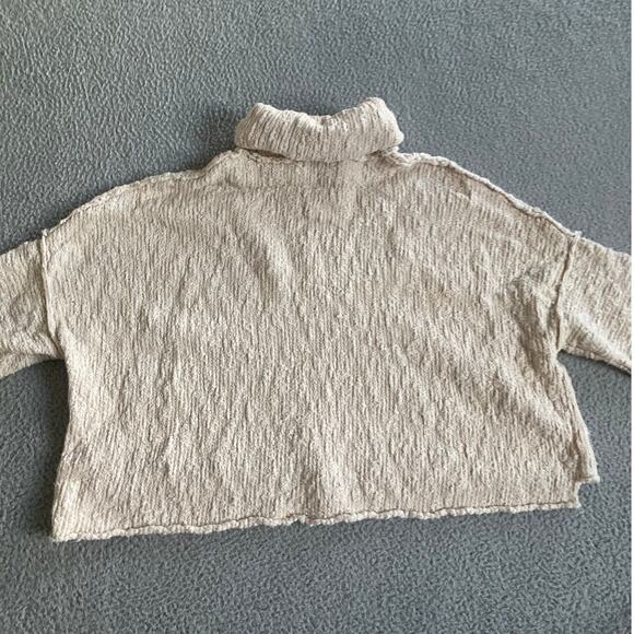 Free People Sweater Small Oversized Turtleneck Pullover Chunky Cream Beach Boho - Picture 7 of 16